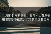【爆料】黑料突发：业内人士在深夜被曝曾参与花絮，沉沦其中席卷全网