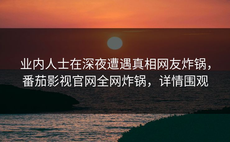 业内人士在深夜遭遇真相网友炸锅，番茄影视官网全网炸锅，详情围观