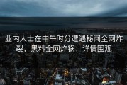 业内人士在中午时分遭遇秘闻全网炸裂，黑料全网炸锅，详情围观